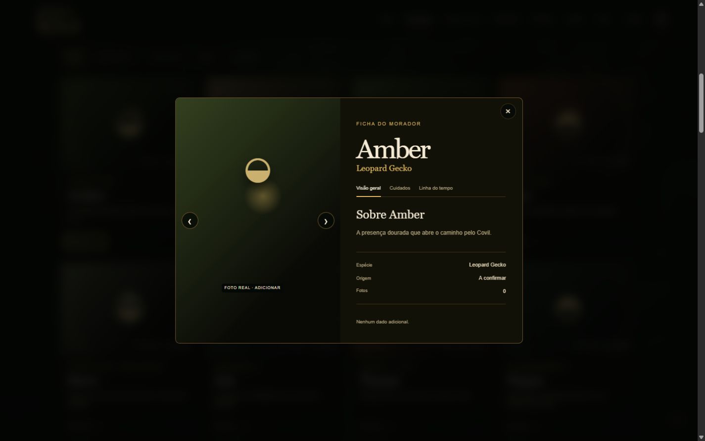 Ficha individual da moradora Amber com abas de visão geral, cuidados e linha do tempo